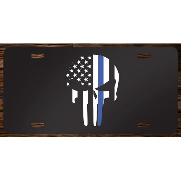Punisher skull license plate car truck SUV tag grey and flat black Punisher skull license plate car truck SUV tag grey and flat black